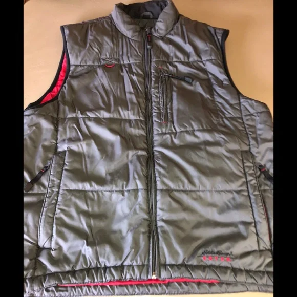 Eddie Bauer Men’s Ebtek Primaloft Charcoal Grey & Red Quilted Vest sz Tall Lg - Picture 1 of 15